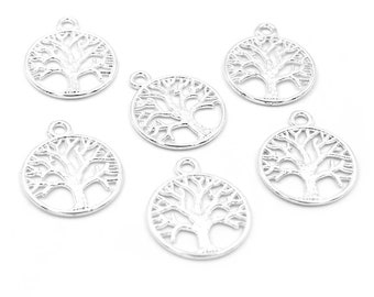 0.33 Euro/pièce pendentif cadre arbre de vie couleur argent 6 pièces