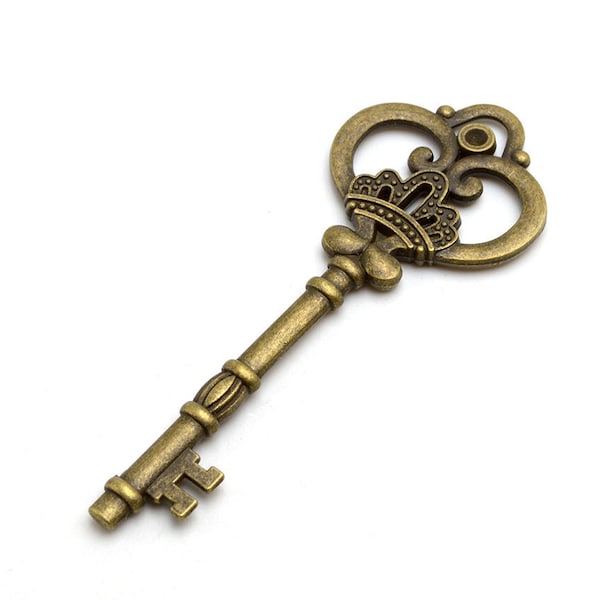 Key in antique bronze with crown and setting for a rhinestone for wedding decoration or for DIY jewelry