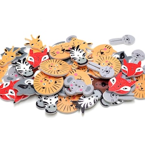 0,12 EUR/pc. Vintageparts DIY wooden buttons different animals 50 pieces