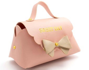 DIY Gift Bag Faux Leather Pink 13 x 7 x 7.5 cm Handbag Style with Studs Easy Assembly