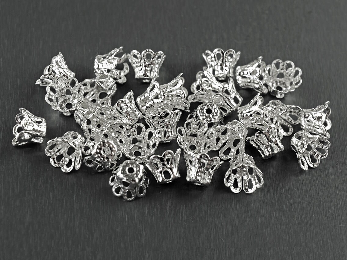 Perlkappen Als Blüte, Silber Platiniert – 30 Stück Für 14 Mm Perlen, DIY-Schmuck