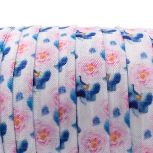 Resårband med pastellfärgat blommönster, 1 m