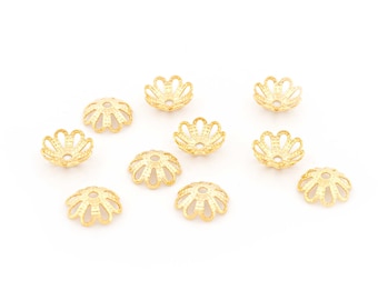 0.46 EUR/piece Pearl caps 7 mm in flower shape made of 304 stainless steel in gold colour coated 10 pieces Vintageparts jewellery accessories, with pearls bas