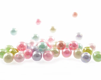 0.04 EUR/pc. 60 acrylic beads "Holo" in a mix of colors, 6 mm