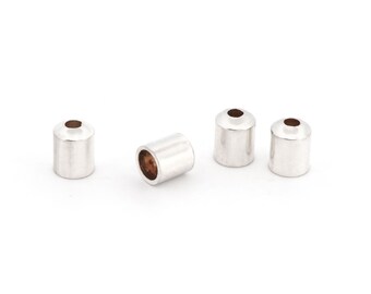 0,69 EUR/st. Afgeronde eindkapjes van messing 5 x 4 mm in zilver met duurzame coating voor 3 mm linten 4 stuks Vintageparts