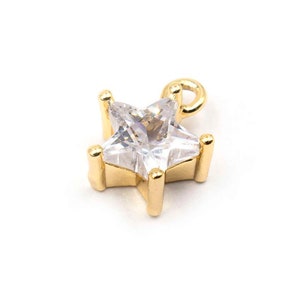 3,69 EUR/Stk. Vintageparts DIY Anhänger als Stern 18 k Gold beschichtet mit klaren Zirkonia 1 Stück