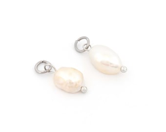 1,74 EUR/sztuka Wisiorek z pereł hodowlanych słodkowodnych biały AA od Vintageparts • Kółko montażowe ze stali nierdzewnej i mosiężna szpilka • Biżuteria DIY • Wisiorek z pereł