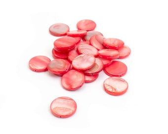 Mother-of-pearl beads in coral, 15 mm, 24 pieces