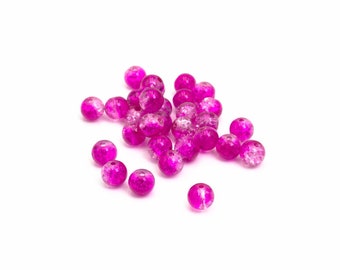 0,05 EUR/Stk. 50 Crackleglasperlen in pink und weiß, 6 mm