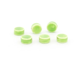 handmade, flat porcelain beads 8 mm in lime green 6 pieces personalized jewelry vintageparts DIY