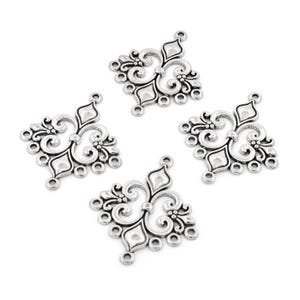 Ornament Connectors Vintage Style Antique Silver 35 x 30 mm 8 Loops Chandelier Findings 4 Pieces