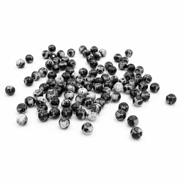 0,02 EUR/pièce. Perles de verre mouchetées blanc-noir 6 mm 100 pièces Vintageparts DIY