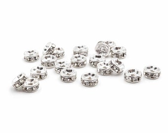 0,13 EUR/pièce. Vintageparts DIY perles d'espacement avec strass en argent 6 mm 20 pièces