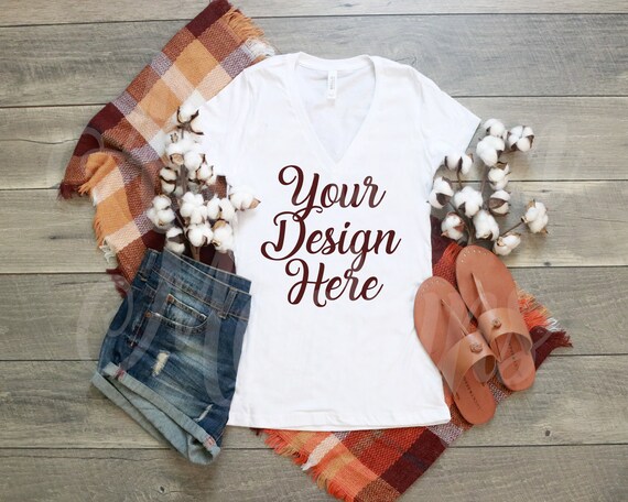 White Bella 8435 Short Sleeve Deep V Neck T White Bella 8435 Short Sleeve Deep V Neck T