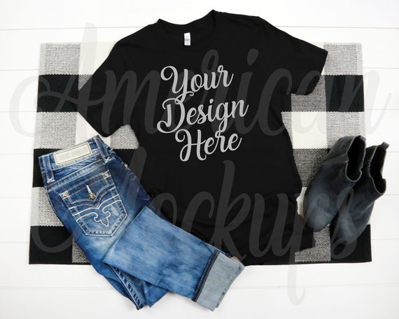 Download Black 3001 Short Sleeve Deep Crew Neck T-Shirt - Iphone Psd Mockup Download | All Free Mockups