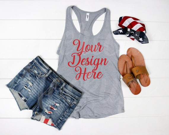 4th Of July Next Level Heather Gray Racerback Tank