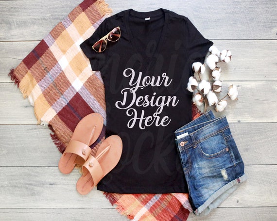 Black Bella 8435 Short Sleeve Deep V Neck T