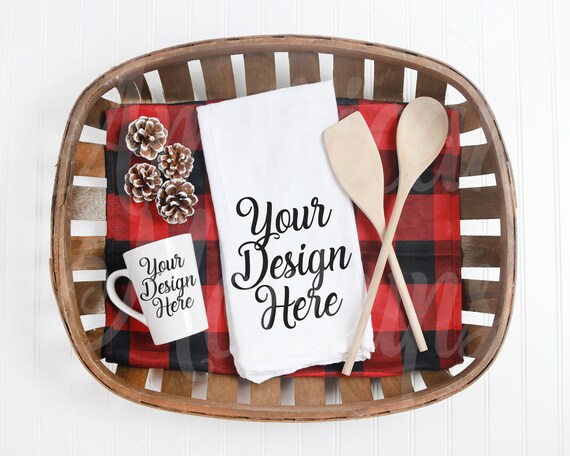 Christmas Farmhouse Tea Rag And Mug Mockupred And Black