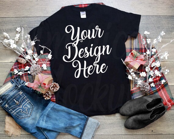Download Christmas Gildan Black Short Sleeve Crew Neck T Shirt On Wood Etsy