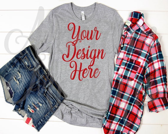4th Of July Bella Canvas 3001 Athletic Gray Mockup Flatlay Etsy