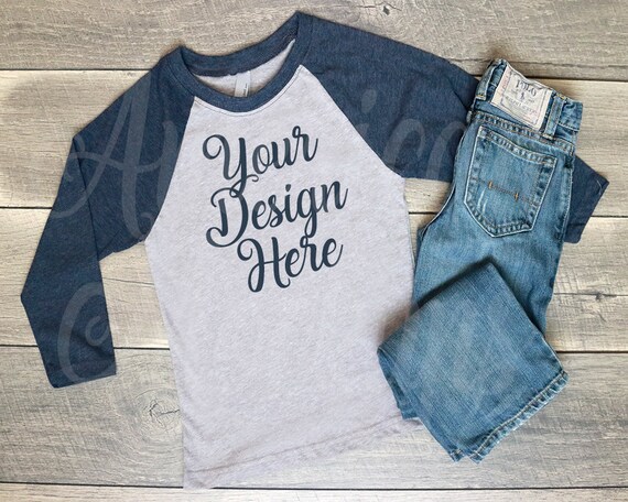 Download Navy And Gray Raglan 3 4 Sleeve Boys Girls Youth Next Level Etsy