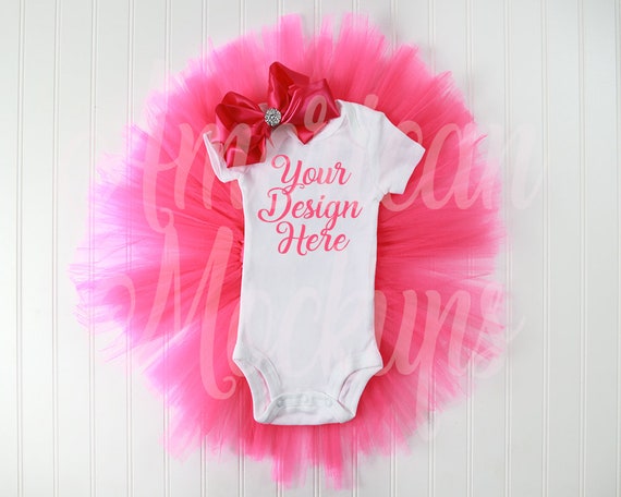 Hot Pink Tutu With 12m Bodysuit Mockup On Whtie Background Etsy