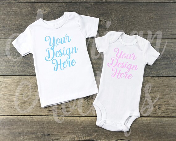 White Toddler Shirt And Newborn Onesie Mockup Big Brother Or Etsy