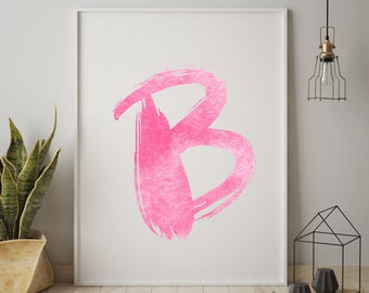 Personalised Watercolour Pink Custom Initial Print: Framed A4, A3 Nursery, Decor, Wall Art, Gift