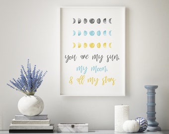 Moon Phases Quote Framed Print - Custom Wall Art, Home, Watercolour