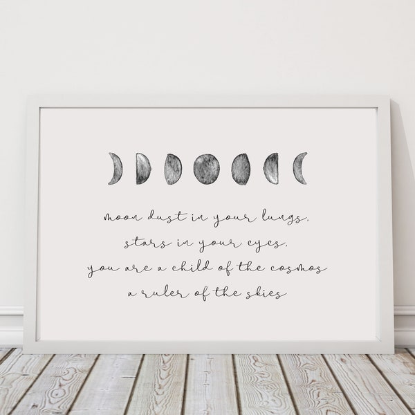 Moon Phases Quote Framed Print - Custom Wall Art, Home, Watercolour