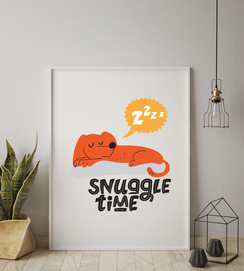Dog Snuggle Time Night Quote Print Bedroom, Nursery, Decor, Interior