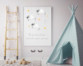 Counting Sheep Sleep Quote Print: Framed A4, A3 Nursery, Decor, Wall Art, Gift, Quote, Newborn