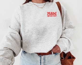 Made Worthy Vintage Crew Sweatshirt, Christian Faith Based Scripture Crewneck Pullover, Biblical Motherhood Affirmations Retro Cozy Sweater