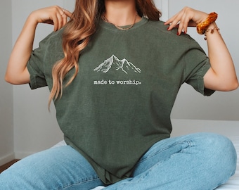 Hecho para adorar camiseta vintage Comfort Colors, camisa de adoración de montaña basada en la fe cristiana, afirmaciones bíblicas Comfort Colors camiseta