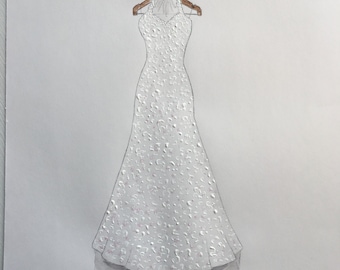 Bridal gown sketch, custom sketch, wedding gown, sketch, artwork, illustration, wedding gift, anniversary gift, sentimental gift