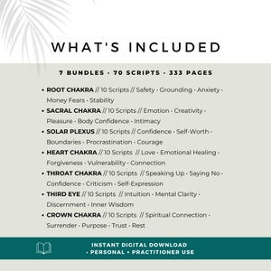 Overview of the complete 7 chakra EFT bundle with 70 tapping scripts. Covers safety, grounding, creativity, confidence, love, self-expression, intuition, spiritual connection and more. Instant digital download for personal and practitioner use.