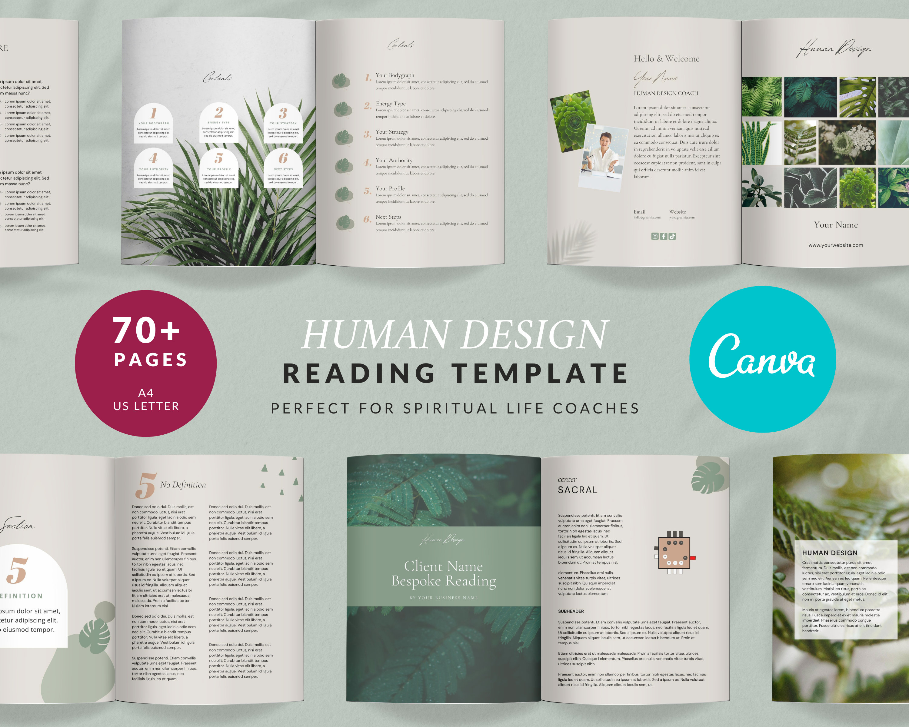 Reading Template for Human Design Coaches. Perfect for spiritual coaches. Canva Template,  Projector, Manifestor, Generator, Reflector