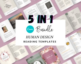 Canva Bundle Human Design Reading Template for shadow work & life coaches. Projector, Manifestor, Generator, Reflector, human design chart