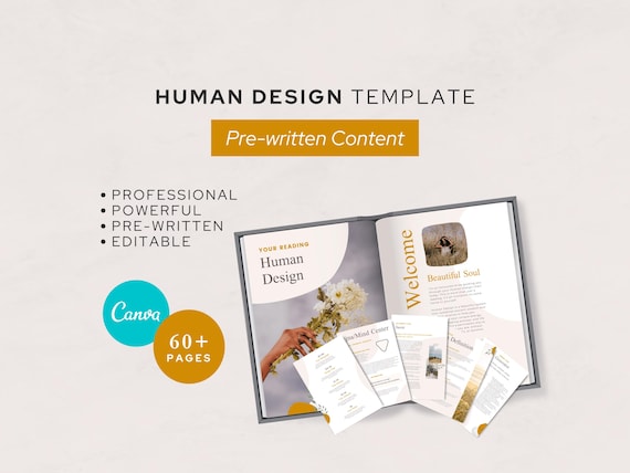 Human Design Reading Template Canva | 60+ Pre-Written Pages for Client Reading (Editable Instant Download)