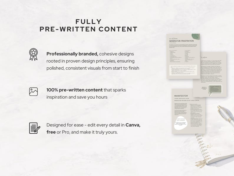 Pre-written Human Design content template - professionally branded Canva pages designed to save time and deliver consistent, polished readings.