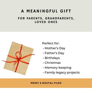 Legacy journal shown as a meaningful gift idea for parents, grandparents, birthdays, Mother’s Day, and family memory keeping.