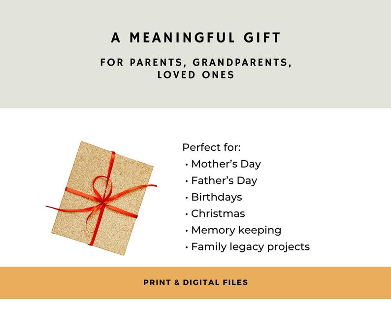 Legacy journal shown as a meaningful gift idea for parents, grandparents, birthdays, Mother’s Day, and family memory keeping.