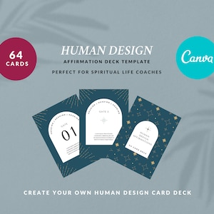 Human Design Affirmation Card Deck Canva Template | 64 bearbeitbare Karten | Orakel Kartendesigner spiritueller Coach Printable Kit | Personalisiertes Kartendeck