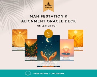 Manifestation & Alignment Cards | Printable Oracle Deck | Digital Download Affirmation Deck | Meditation, Journaling Self-Care + Guidebook