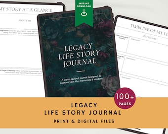 Legacy Life Story Journal | Guided Prompts Memory Book | Digital & Printable Keepsake | Storytelling Journal