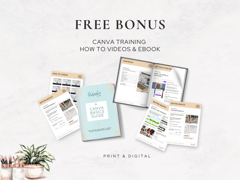 Free Canva Basics training bonus – includes step-by-step editing guide and video tutorials for beginners