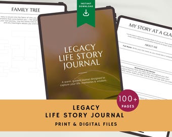 Diario de historias de vida de legado / Instrucciones guiadas / Libro de recuerdos imprimible y digital / Historia familiar, diario narrativo