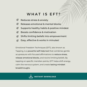 Educational graphic introducing Emotional Freedom Techniques, or EFT tapping, with information about tapping points, emotional wellbeing, stress, confidence and mindset.