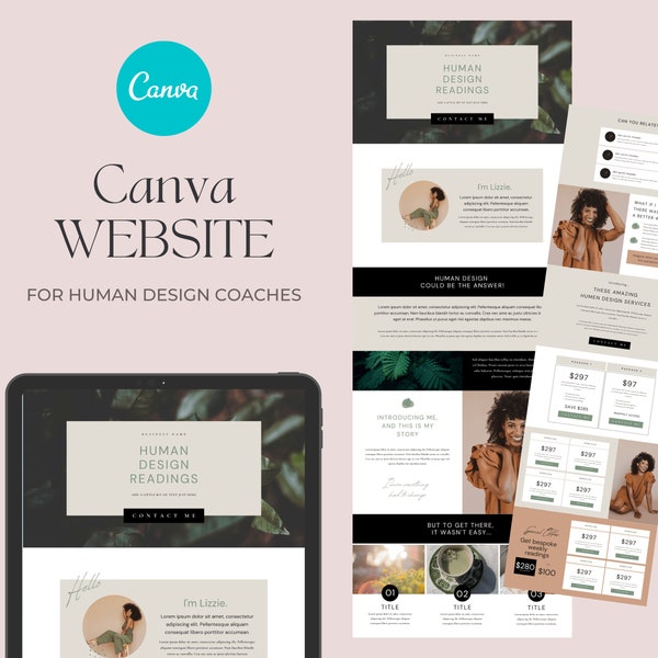 Human Design Reading Website Template Canva for coach,  spiritual based business. Landing page template. Sales Page website, Botanical Theme