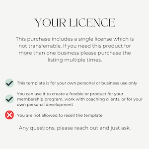 License information explaining personal use only and restrictions on reselling the legacy journal template.